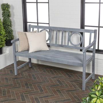 Apollo Circle-Back 600-Lbs Support Acacia Wood Outdoor Garden Patio Bench - JONATHAN Y